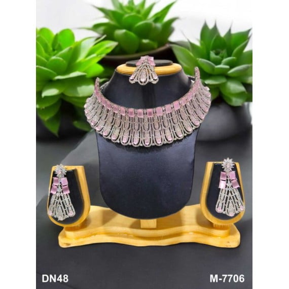 Indian Gold Pearl Crystal Diamond Jewelry Bridal Wedding Necklace Earring Set