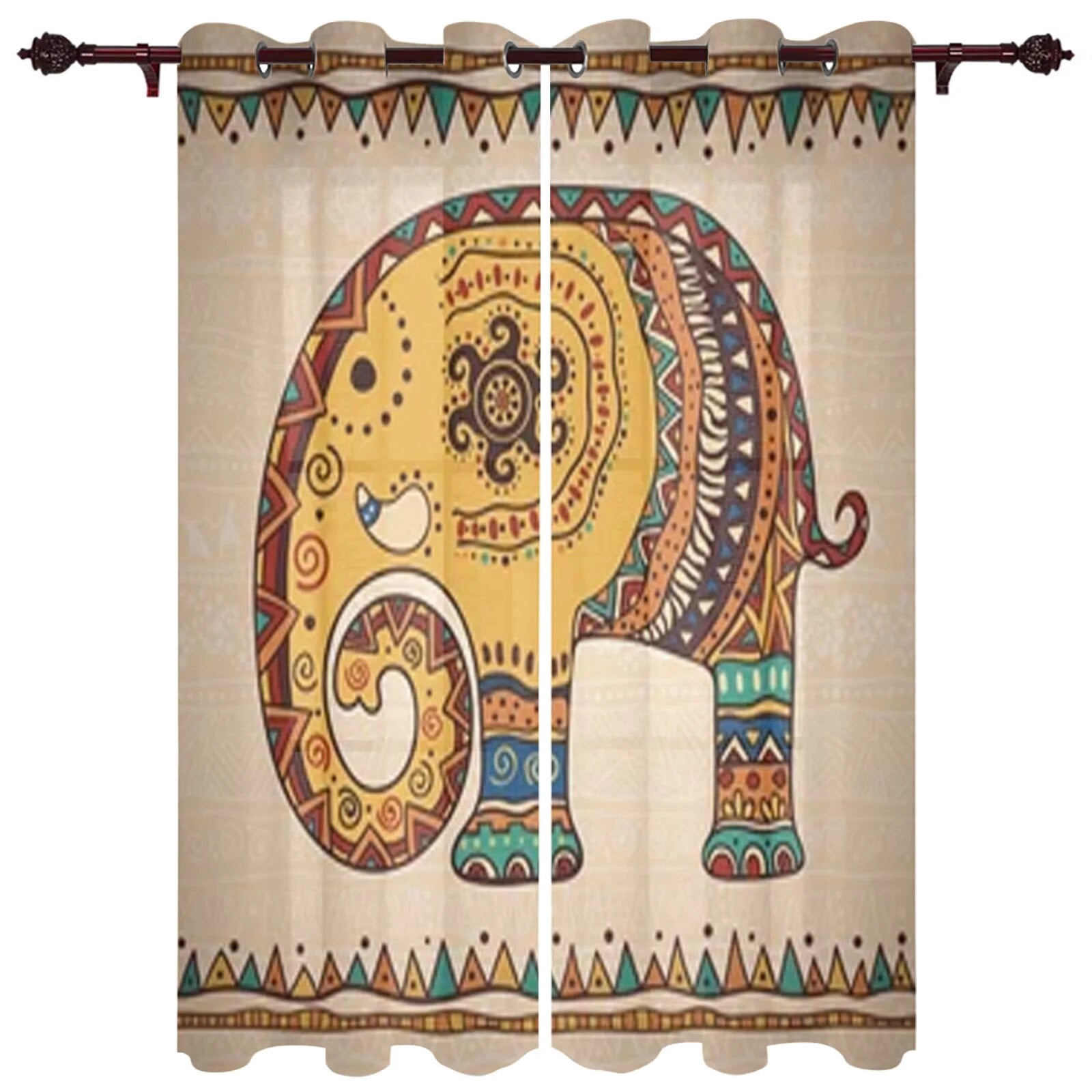 Indian Graphic Elephant Window Curtains For Living Room Luxury Bedroom