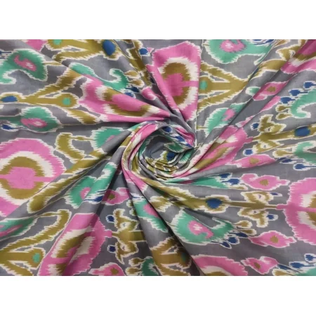 Indian Gray Cotton Fabric Dressmaking By Yard Ikat Pattern Handmade Running Robe