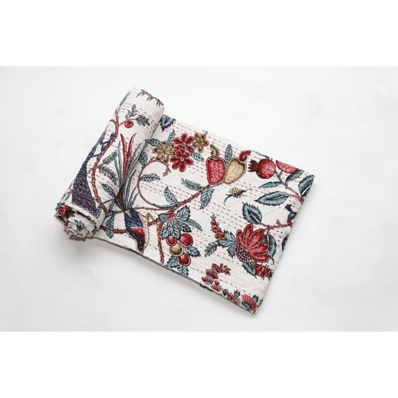 Indian Hand Block Pink Floral Print Quilt Cotton Kantha Quilts Handmade Quilt Kantha Throw Kantha Blanket Bedspread Throw Quilt King Size Quilt