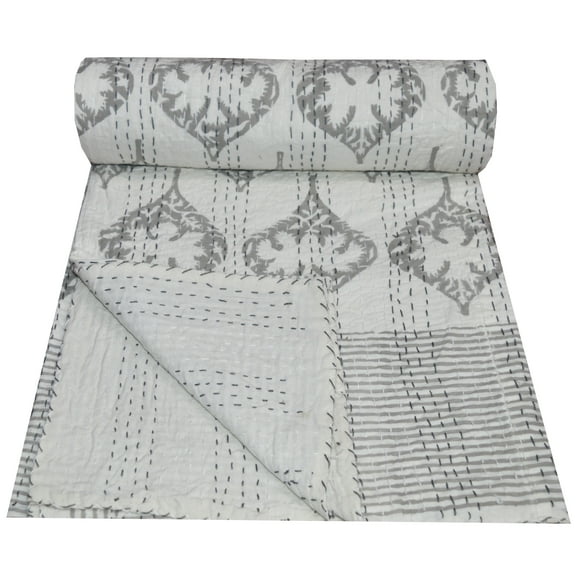 Indian Hand Block Print Floral Print Blanket kantha Quilt Bedspread Throw Cotton Kantha Gudari Bedding Bed Cover Double Size