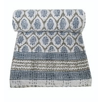 Indian Hand Block Print Kantha Quilt Kantha Throw Cotton Bedspread Indian Blanket Queen Size Quilt Kantha Bed over