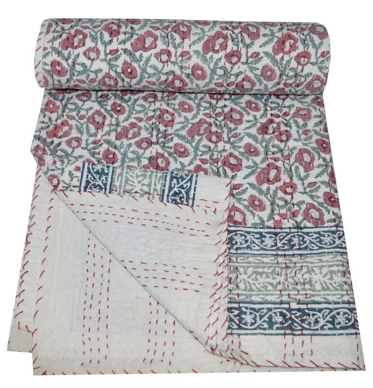 859- Hand block print reversible cotton kantha quilt handmade gudari Indian newest bedcover throw