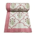 thumbnail image 1 of Indian Hand Block Print King Size Kantha Quilt Cotton Kantha Throw Bedspread Vintage Quilt Boho Quilt White Quilt, 1 of 3