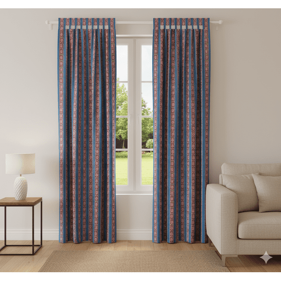 Indian Hand Block Print Pure Cotton Curtains Drape for Window Décor- 60x44 inch(LXW)(Blue)