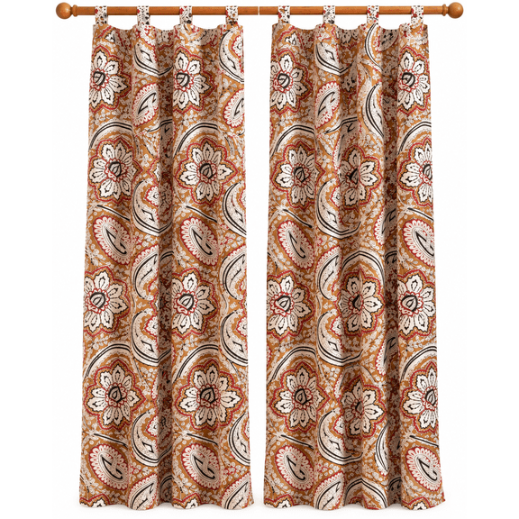 Indian Hand Block Print Pure Cotton Curtains Drape for Window Décor- 84 x44 inch