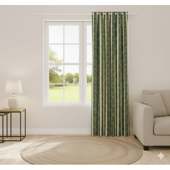 Indian Hand Block Print Pure Cotton Curtains Drape for Window Décor- 94x42 inch(LXW)(Green)