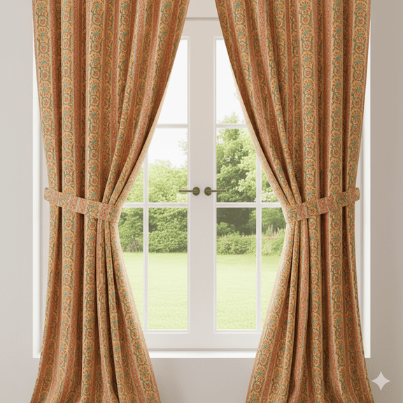 Indian Hand Block Print Pure Cotton Curtains Drape for Window Décor- 96x44 inch(LXW)(Yellow)