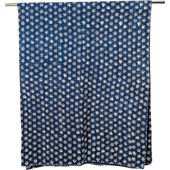 Indian Hand Block Print Real Indigo Kantha Quilt 100% Cotton Hand Made Kantha Quilt