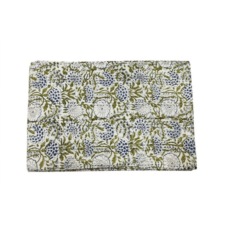 Lime Green Floral Hand Block Printed Cotton Kantha Throw -Double bed Size Lime Green Floral Hand Block Printed Cotton Kantha Throw -Double bed Size
