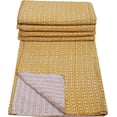 thumbnail image 1 of Boho Yellow Hand Block Print Cotton Kantha Quilt, King, Queen, Twin Size - Throw, Bedspread, 1 of 5
