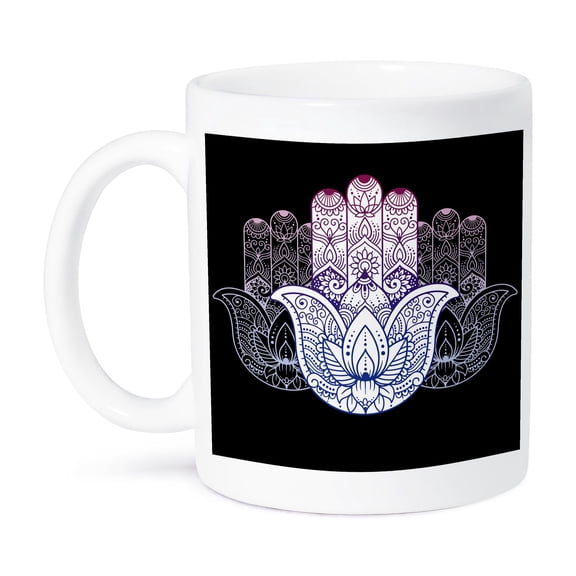 3dRose, Indian Hand with an Intricate Pattern on Black Background, 15oz Mug