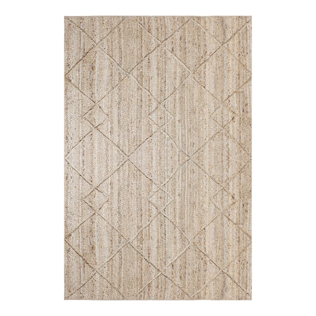 Indian Hand Woven Jute Rug Geometric Beige Indoor/Outdoor Area Mat