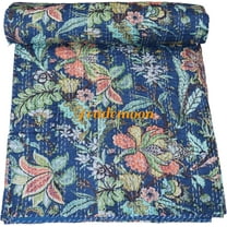 Indian Handmade Beautiful Cotton Kantha Quilt , Bedsheet , Throw Blanket Size (Twin Size - 60" x 90")