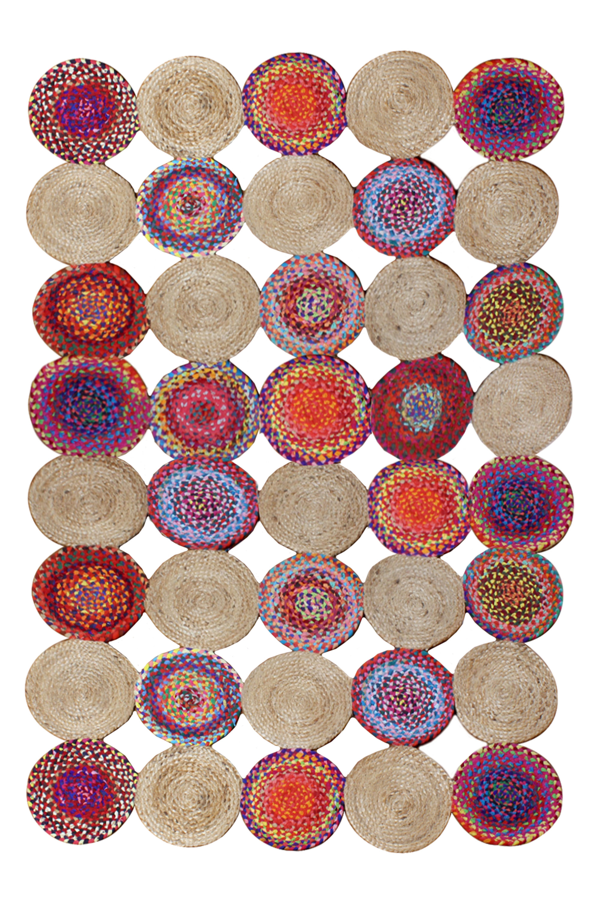 Indian Handmade Beige Multicolor Jute Cotton Dhurrie Living Room Rug