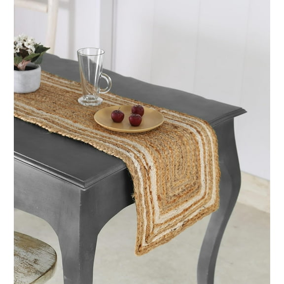 Indian Handmade Beige & White Jute Table Runner Rug – 14 x 132 – Indian Handwoven Dining Table Décor, Kitchen, Coffee Table – Bohemian Farmhouse Decor