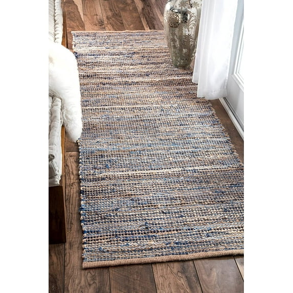 Indian Handmade Braided Blue Color Cotton , Denim with Natural Jute Area Rugs , Home Decor Carpet Size 2 x 3 Feet ( 60 cm x 90 cm )