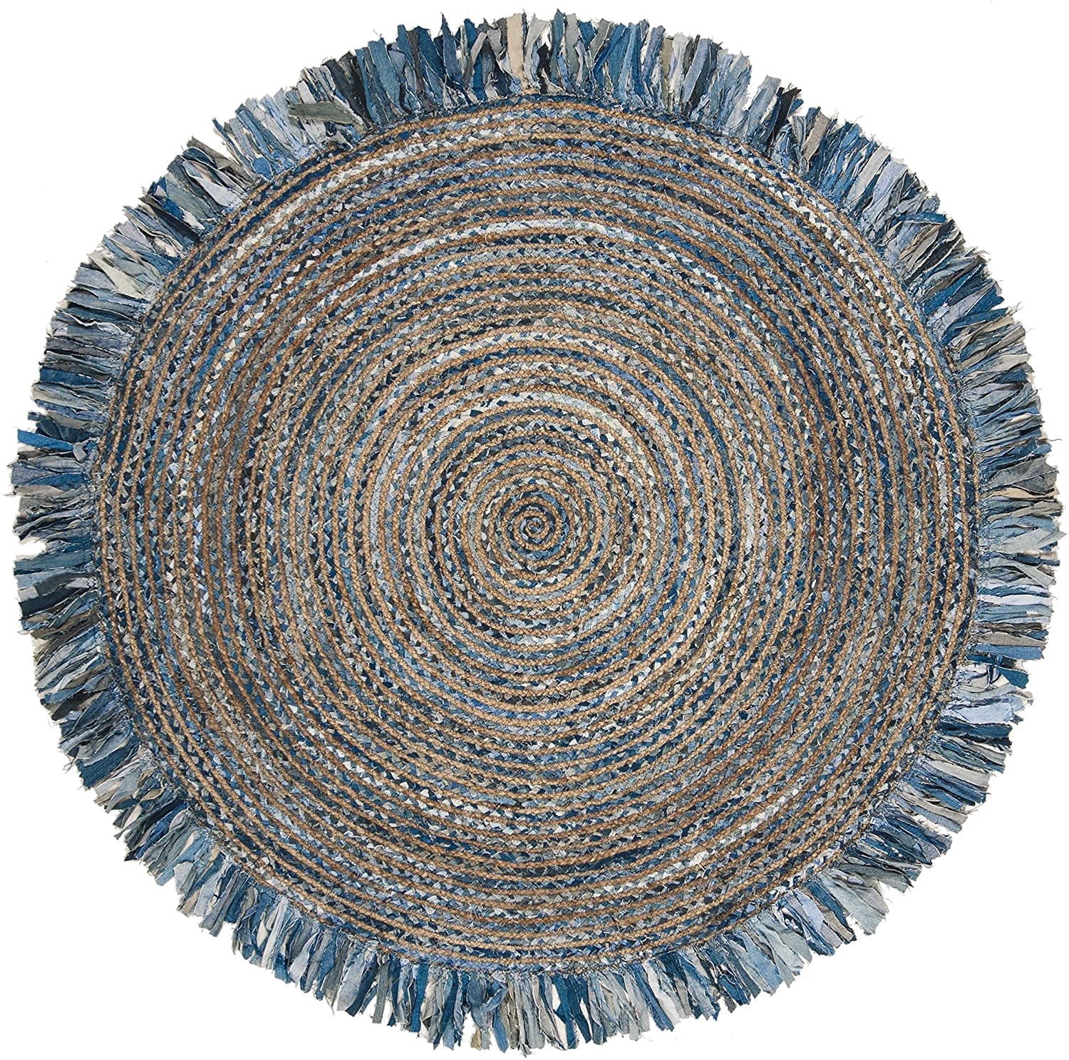 Indian Handmade Braided Blue Color Cotton , Denim with Natural Jute ...