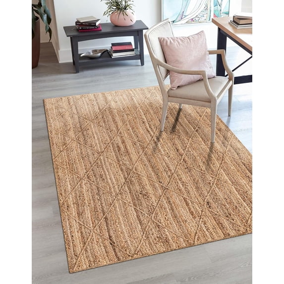 Indian Handmade Braided Daimond Design Natural Jute Area Rug 7 x 10 Feet (213 cm x 304 cm), For Living Room, Bedroom, Dining Room, Hallways & Entryways