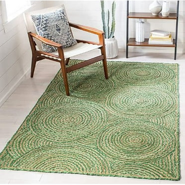 Indian Handmade Braided Green Color Cotton with Natural Jute Rectangle Area Rugs ,Home Decor Carpet Size 2 x 3 Feet ( 60 cm x 90 cm )