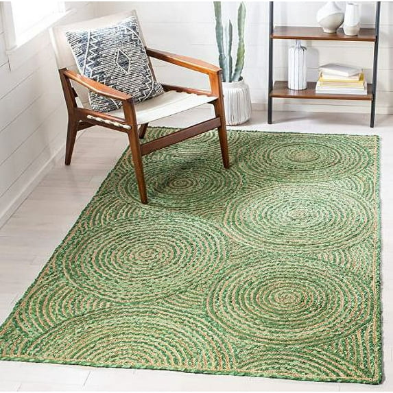 Indian Handmade Braided Green Color Cotton with Natural Jute Rectangle Area Rugs ,Home Decor Carpet Size 2 x 3 Feet ( 60 cm x 90 cm )