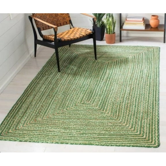 Indian Handmade Braided Green Color Cotton with Natural Jute Rectangle Area Rugs ,Home Decor Carpet Size 2 x 4 Feet ( 60 cm x 120 cm )