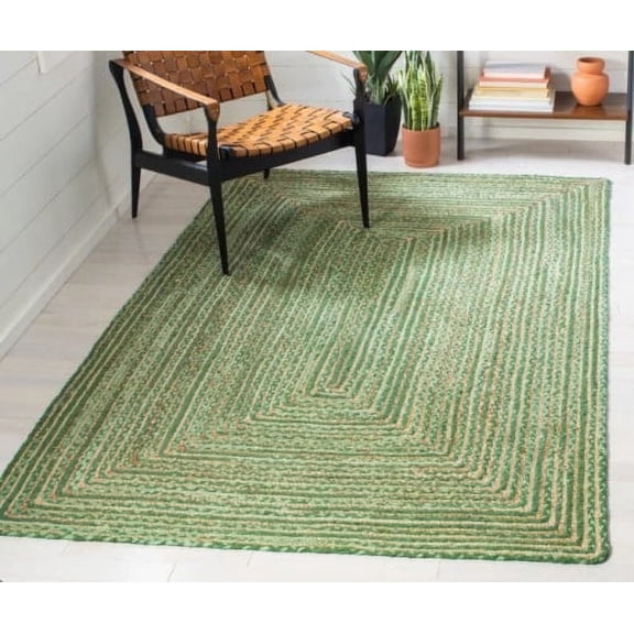 Indian Handmade Braided Green Color Cotton with Natural Jute Rectangle Area Rugs ,Home Decor Carpet Size 3 x 5 Feet ( 90 cm x 150 cm )