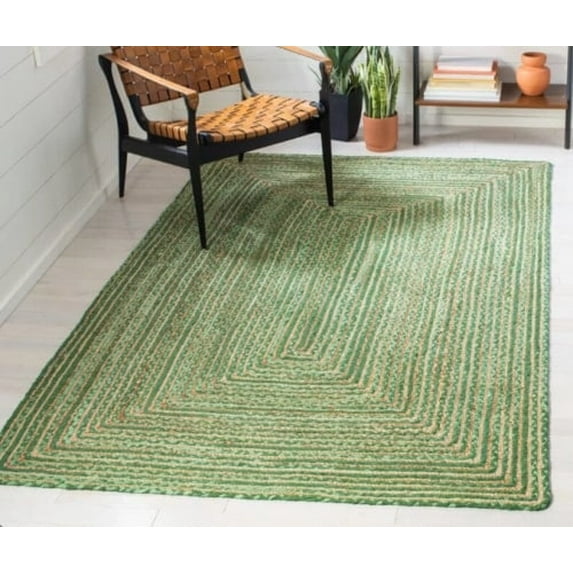 Indian Handmade Braided Green Color Cotton with Natural Jute Rectangle Area Rugs ,Home Decor Carpet Size 5 x 7 Feet ( 150 cm x 210 cm )