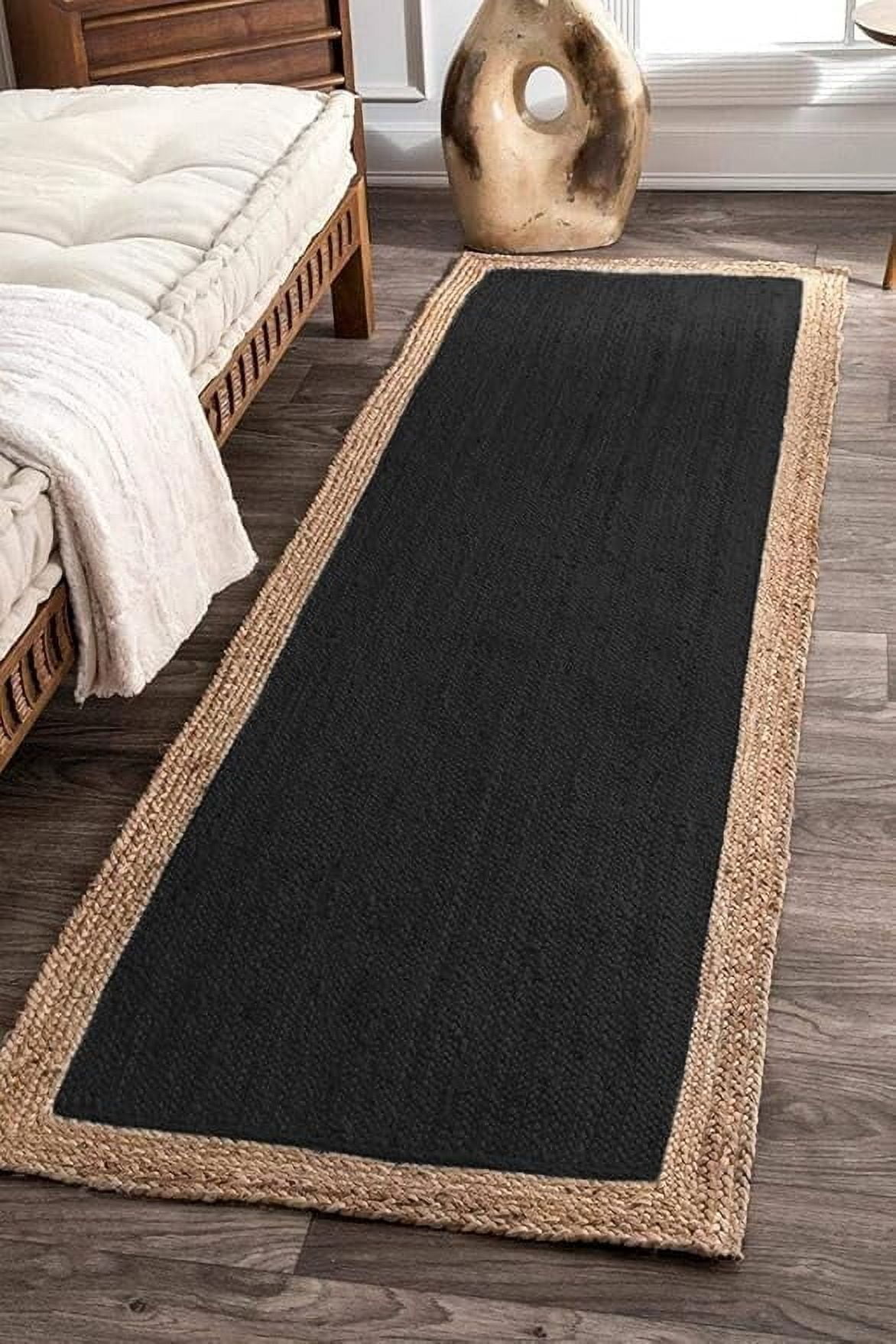 Indian Handmade Braided Inner Black Jute with Natural Jute Border Design Area Rug 2 x 8 Feet (61 cm x 244 cm), Home Decor Rugs
