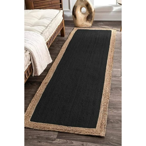 Indian Handmade Braided Inner Black Natural Jute Area Rug, Home Décor Rug, Jute Rug for Bedroom, Dining Room, living room, Doormat Rug Size - 2' x 8' (60 cm x 240 cm)