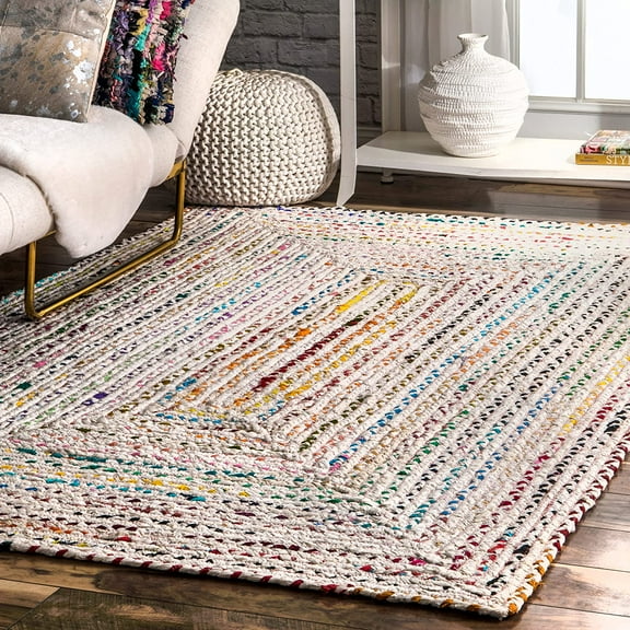 Indian Handmade Braided Ivory with Multi Color Cotton Area Rugs, Home Decor Carpet Size 2 x 16 Feet ( 60 cm x 480 cm )