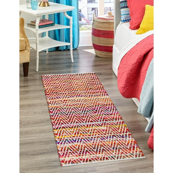 Indian Handmade Braided Multi Chindi Cotton Area Rug, Home Décor Rug, Jute Rug for Bedroom, Dining Room, living room, Doormat Rug Size - 2' x 3' (60 cm x 90 cm)
