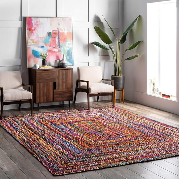 Indian Handmade Braided Multi Color Cotton Area Rugs , Floor Decor Carpet Size 7 x 10 Feet ( 210 cm x 300 cm )