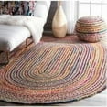thumbnail image 1 of Indian Handmade Braided Multi Color Cotton with Natural Jute Oval Shape Area Rugs , Floor Decor Carpet Size 7 x 10 Feet ( 210 cm x 300 cm ), 1 of 4