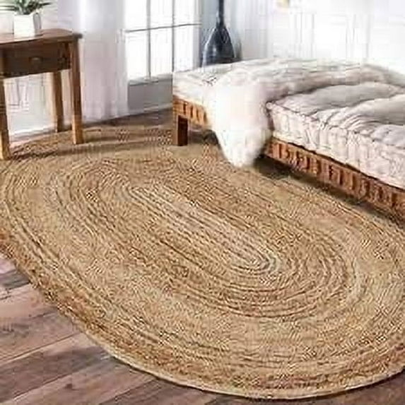 Indian Handmade Braided Natural Farmhouse Jute Oval Shape Area Rugs , Home Décor Rugs Size 9 x 12 Feet