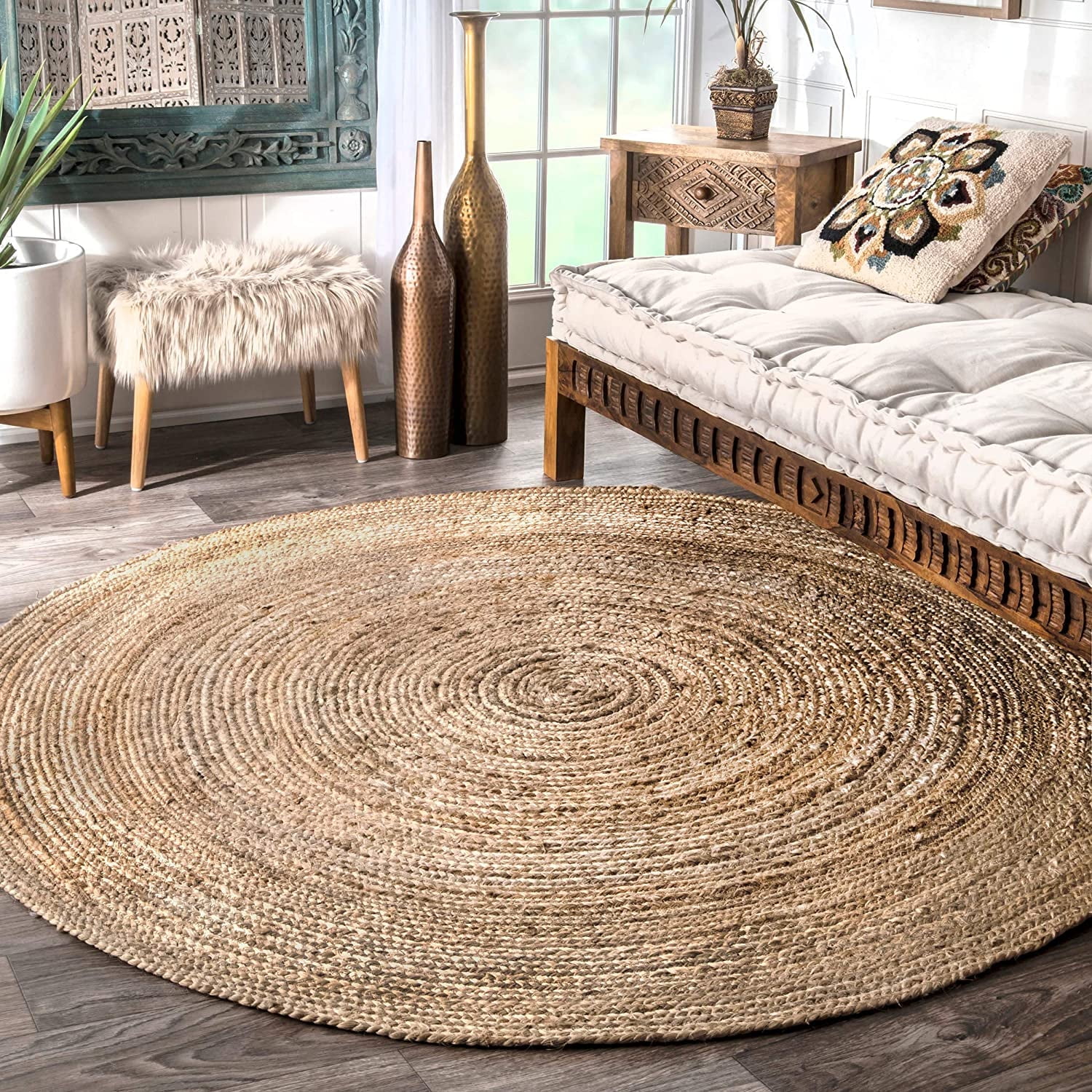 Indian Handmade Braided Natural Farmhouse Jute Round Rugs , Home Décor ...