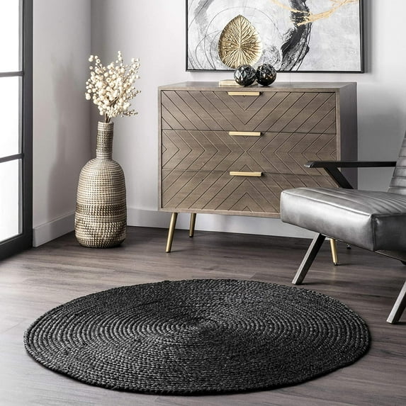 Indian Handmade Braided Natural Farmhouse Jute Round Rugs , Home Décor Rugs Size 7 x 7 Feet