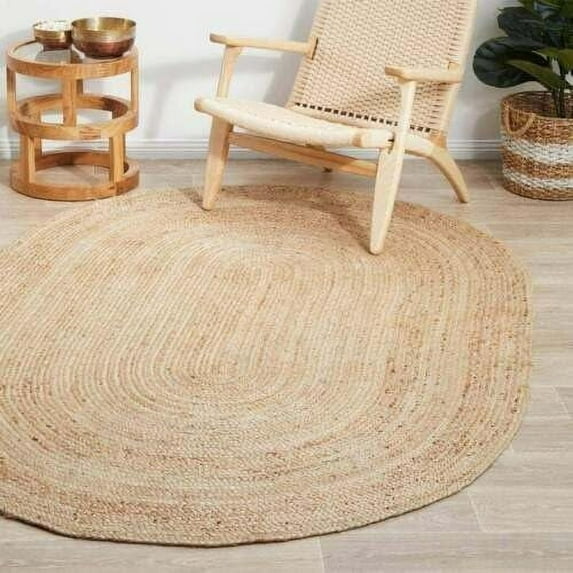 Indian Handmade Braided Natural Jute Area Rug, Home Décor Rug, Jute Rug for Bedroom, Dining Room, living room, Doormat Rug Size - 5' x 8' Oval (150 cm x 240 cm)