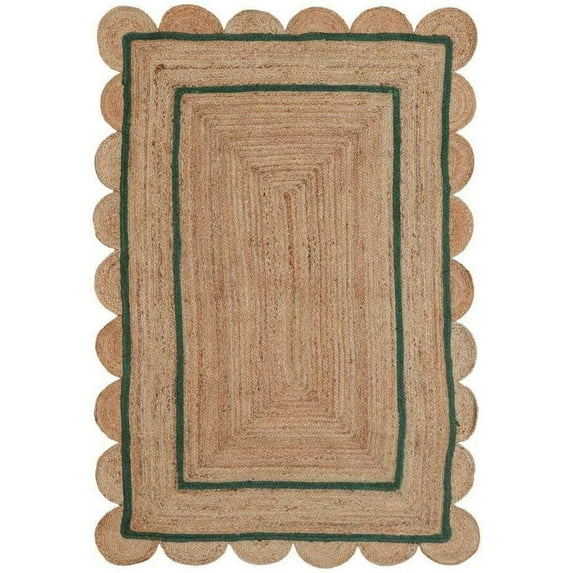 Indian Handmade Braided Natural Jute With Green Color Jute Design Area Rugs , Scalloped Rugs , Home Décor Natural Jute Rugs & Carpet Size , 9 x 12 Feet ( 270 cm x 360 cm )Rectangle