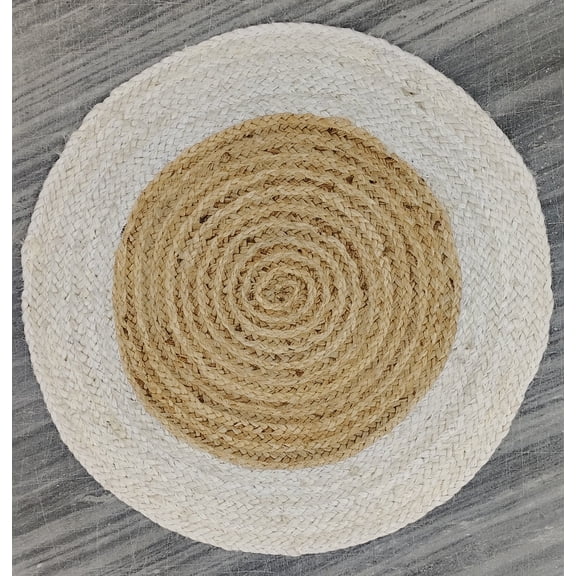 Indian Handmade Braided Natural Jute with White Box Design Area Rug, Home Décor Rug, Jute Rug for Bedroom, Dining Room, living room, Doormat Rug Size - 2.6' x 5' (78 cm x 150 cm)