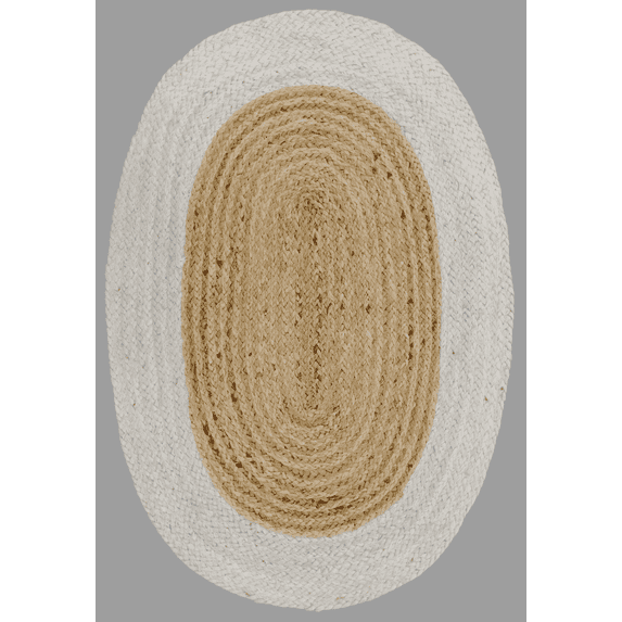 Indian Handmade Braided Natural Jute with White Box Design Area Rug, Home Décor Rug, Jute Rug for Bedroom, Dining Room, living room, Doormat Rug Size - 3' x 5' Oval (90 cm x 150 cm)