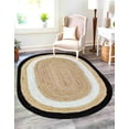 thumbnail image 1 of Indian Handmade Braided Natural Jute With Black & White Border Design Area Rug 2.3 x 4 Feet Oval (69 cm x 122 cm), Home Decor Rugs, 1 of 5