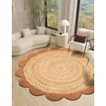 thumbnail image 1 of Indian Handmade Braided Natural Jute with Orange Border Scalloped Area Rug 2 x 3 Feet Oval (61 cm x 91 cm), 1 of 4