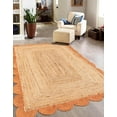 thumbnail image 1 of Indian Handmade Braided Natural Jute with Orange Border Scalloped Area Rug 3 x 3 Feet Square (91 cm x 91 cm), Floor Decor Rugs/Carpet, 1 of 5