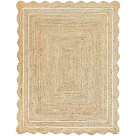 Indian Handmade Braided Natural Jute with White Border 5 Feet Square (152 cm x 152 cm) Rectangular Area Rug Dining Room, Bedroom, Living Room