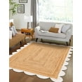 thumbnail image 1 of Indian Handmade Braided Natural Jute with White Border Scalloped Area Rug 7 x 10 Feet (213 cm x 304 cm), Home Decor Rugs, 1 of 5