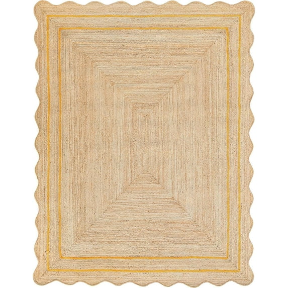 Indian Handmade Braided Natural Jute with Yellow Border 2 x 8 Feet (61 cm x 244 cm) Rectangular Area Rug Dining Room, Bedroom, Living Room