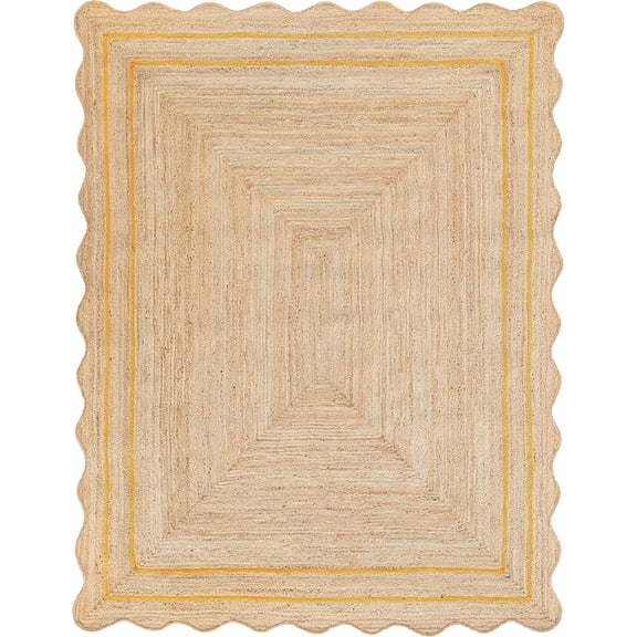 Indian Handmade Braided Natural Jute with Yellow Border 9 x 12 Feet (274 cm x 366 cm) Rectangular Area Rug Dining Room, Bedroom, Living Room