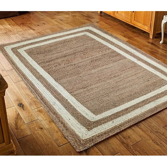Indian Handmade Braided Pure Jute with White Design Area Rugs , Floor Decor Carpet Size 2.6 x 8 Feet ( 75 cm x 240 cm )