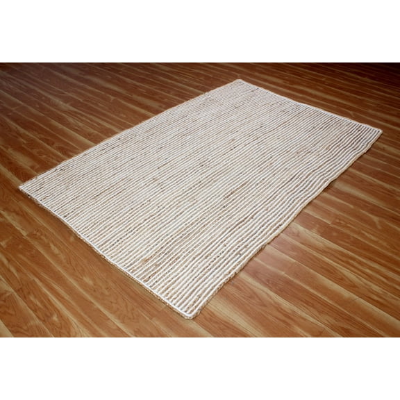 Indian Handmade Braided Pure Jute with White Design Area Rugs , Floor Decor Carpet Size 2 x 16 Feet ( 60 cm x 480 cm )